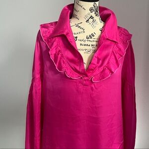 Anthropologie Hot Pink Ruffle Collar Blouse